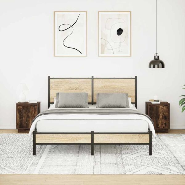 vidaXL Noptiere cu lumini LED 2 buc Stejar afumat 38x34x50 cm