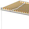 vidaXL Copertină retractabilă automat, st&acirc;lpi, galben&alb, 4,5x3,5 m