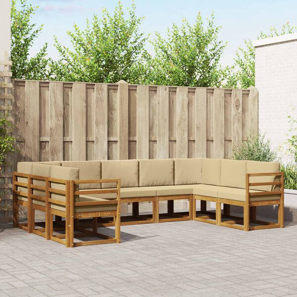 vidaXL Set de canapele de exterior cu pernă 9 pcs Natural și Bej