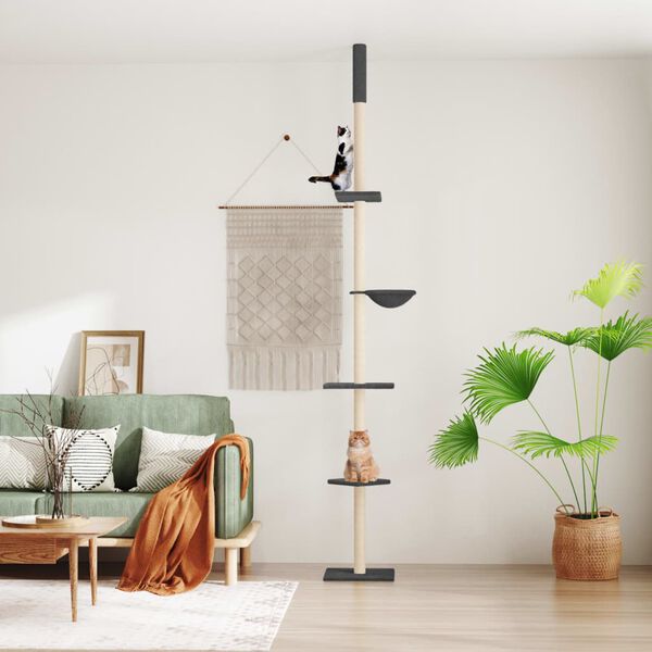 vidaXL Ansamblu pisici podea p&acirc;nă la tavan, gri &icirc;nchis, 263,5-289,5 cm