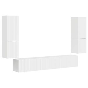 vidaXL Set comodă TV Pe perete 4 pcs Alb lucios Lemn compozit