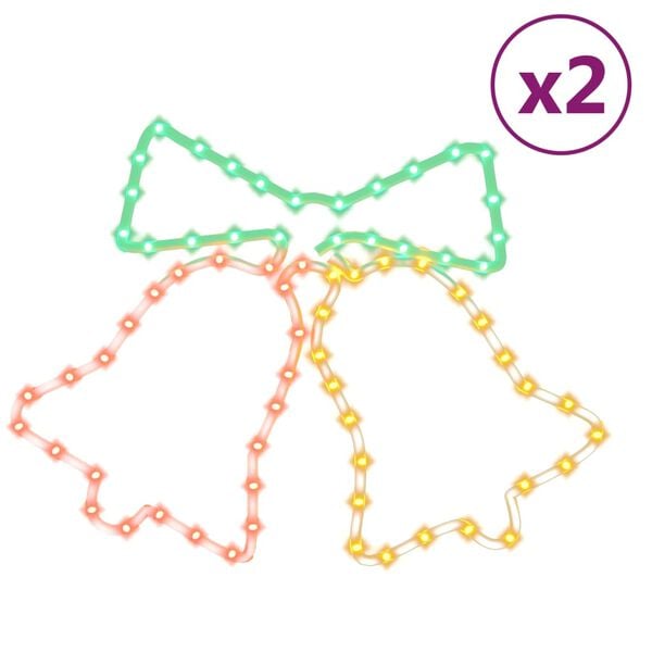 vidaXL Figurine clopoței de Crăciun cu 72 LED-uri, 2 buc., 50x56 cm