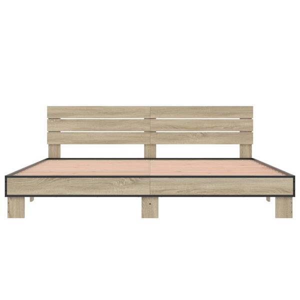 vidaXL Cadru de pat, stejar sonoma, 200x200cm, lemn prelucrat și metal