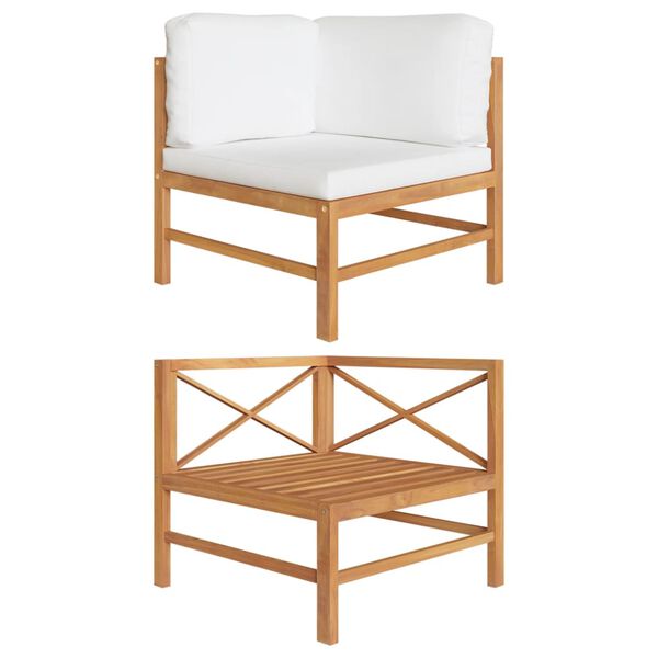 vidaXL Canapea de colț cu perne crem, lemn masiv tec