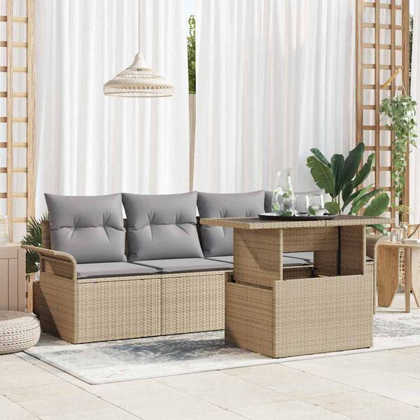 vidaXL Set de canapele pentru grădină cu pernă 5 pcs Bej Poli Rattan