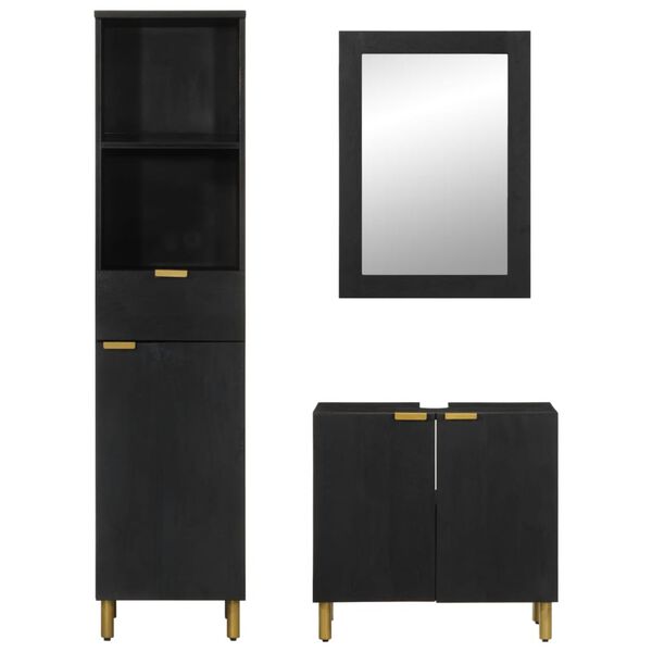 vidaXL Set mobilier de baie, 3 piese, negru, lemn compozit