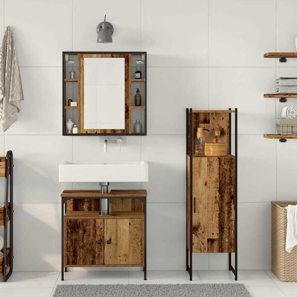 vidaXL Set de mobilier pentru baie cu raft 3 pcs Maro Lemn compozit