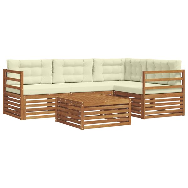 vidaXL Set de canapele de exterior cu pernă 5 pcs Natural și Crem