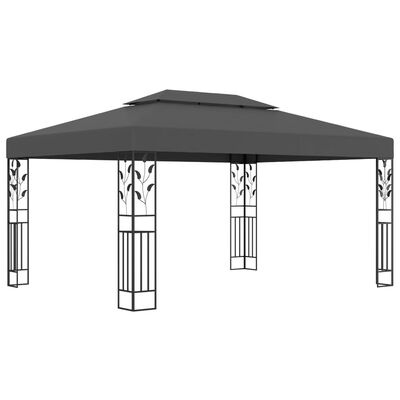 vidaXL Pavilion cu acoperiș dublu&șiruri de lumini LED,antracit, 3x4 m