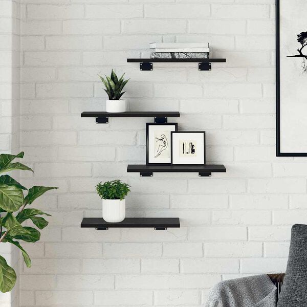 vidaXL Raft pentru cărți 4 pcs Negru 40 x 20 x 1,5 cm Lemn compozit