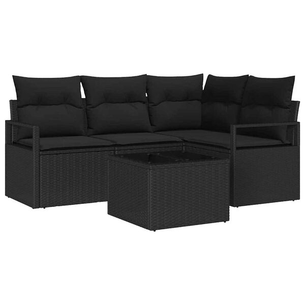 vidaXL Set de canapea cu pernă cu depozitare 5 pcs Negru poliratan