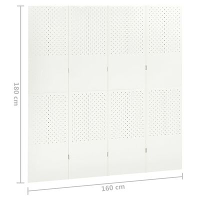 vidaXL Paravan de cameră cu 4 panouri, alb, 160x180 cm, oțel