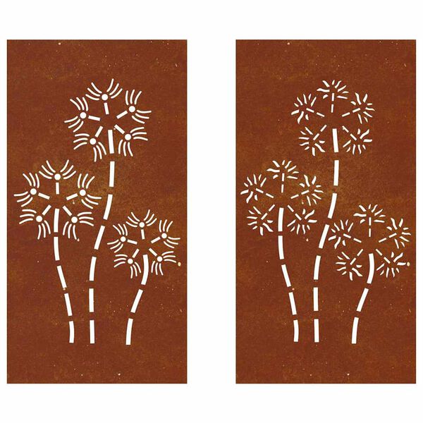 vidaXL Decor perete grădină 2 buc. 105x55 cm design flori oțel Corten