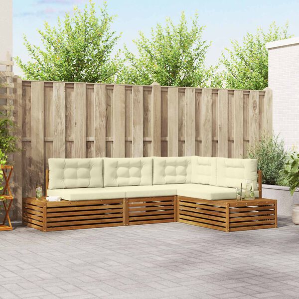 vidaXL Set de canapele de exterior cu pernă 4 Bucată Natural și Crem