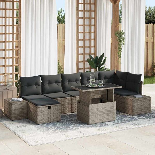 vidaXL Set de canapele pentru grădină cu pernă 8 pcs Gri Rattan poli
