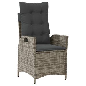 vidaXL Scaun de grădină rabatabil cu perne, gri, poliratan