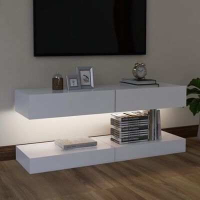 vidaXL Comode TV cu lumini LED, 2 buc., alb, 60x35 cm