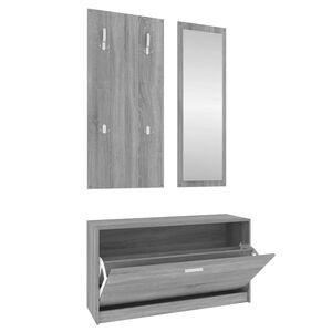 vidaXL Set pantofar 3 &icirc;n 1, gri sonoma, lemn prelucrat