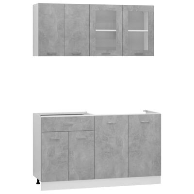 vidaXL Set dulapuri bucătărie, 4 piese, gri beton, lemn prelucrat