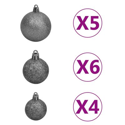 vidaXL Brad de Crăciun pre-iluminat slim, set globuri, negru, 180 cm