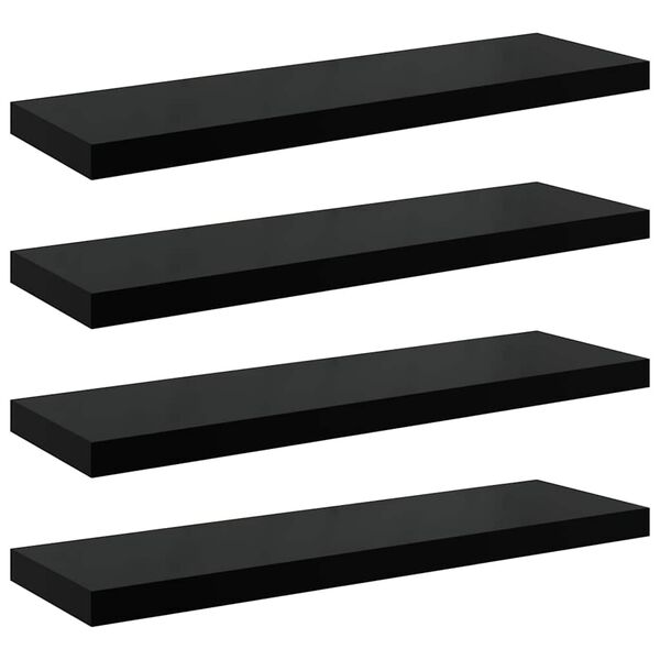 vidaXL Rafturi de perete, 4 buc., negru extralucios 80x23,5x3,8 cm MDF