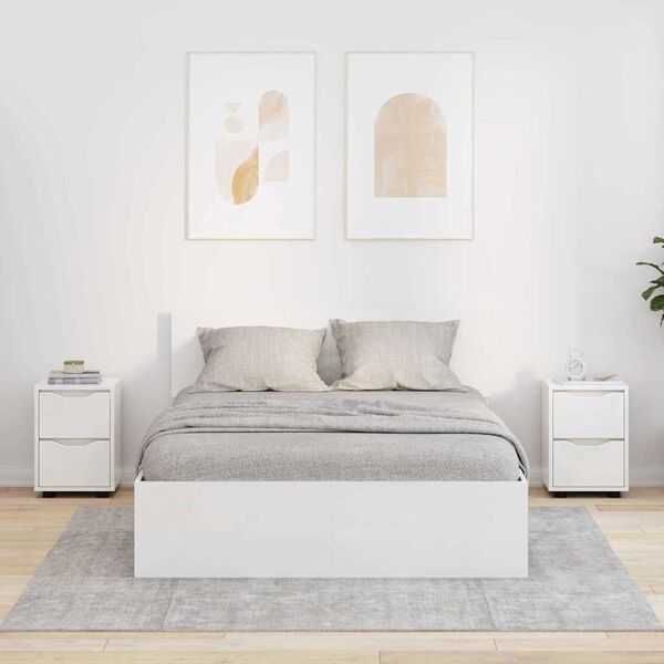 vidaXL Mese de noptieră cu sertar 2 pcs Alb lucios 30,5 x 30 x 43 cm