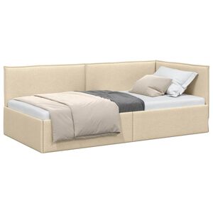vidaXL Cadru de pat colțar cu headboard Crem 90 x 200 cm Catifea