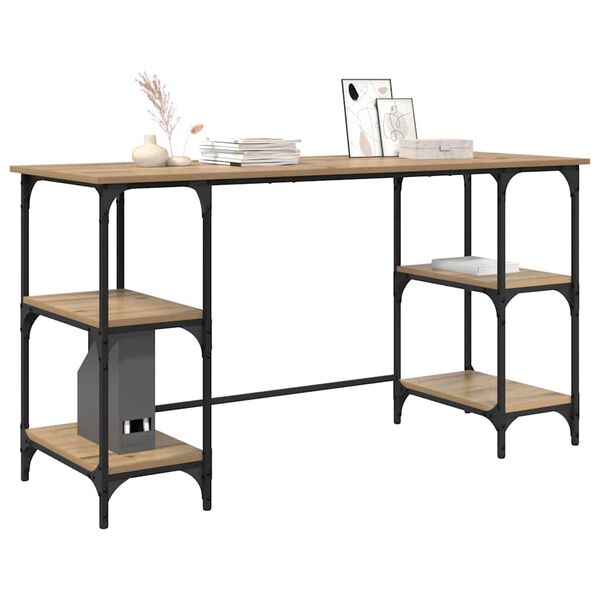 vidaXL Birou cu raft Stejar Artizanal 140 x 50 x 75 cm Lemn compozit