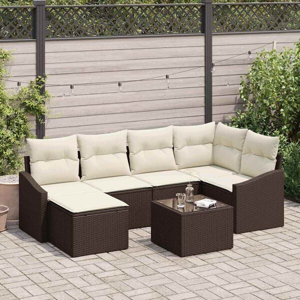 vidaXL Set de canapele pentru grădină 7 pcs Maro Rattan poli