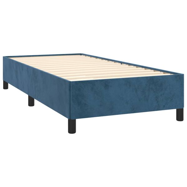 vidaXL Pat box spring cu saltea, albastru &icirc;nchis, 90x200 cm, catifea