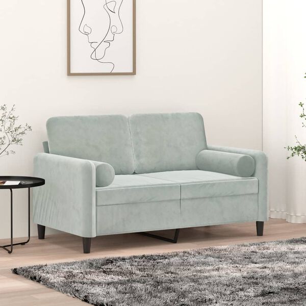 vidaXL Perne decorative, 2 buc., gri deschis, Ø15x50 cm, catifea