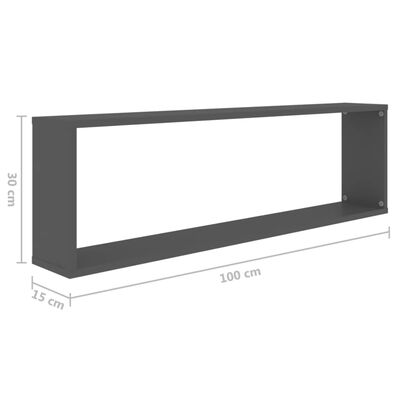 vidaXL Rafturi de perete cub, 2 buc., gri, 100x15x30 cm, PAL