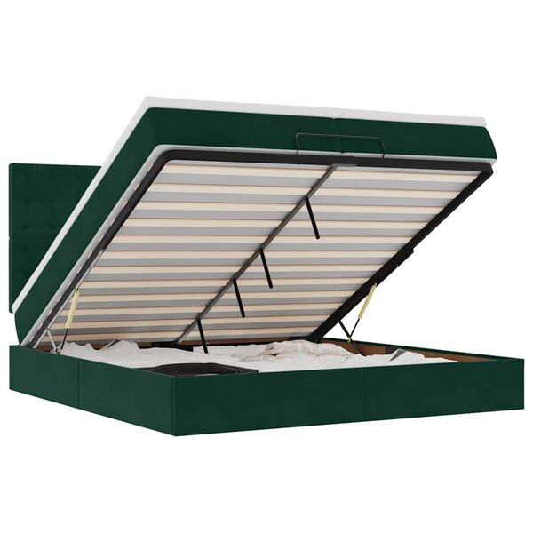 vidaXL Cadru de pat otoman cu saltele Verde &icirc;nchis 200x200cm catifea