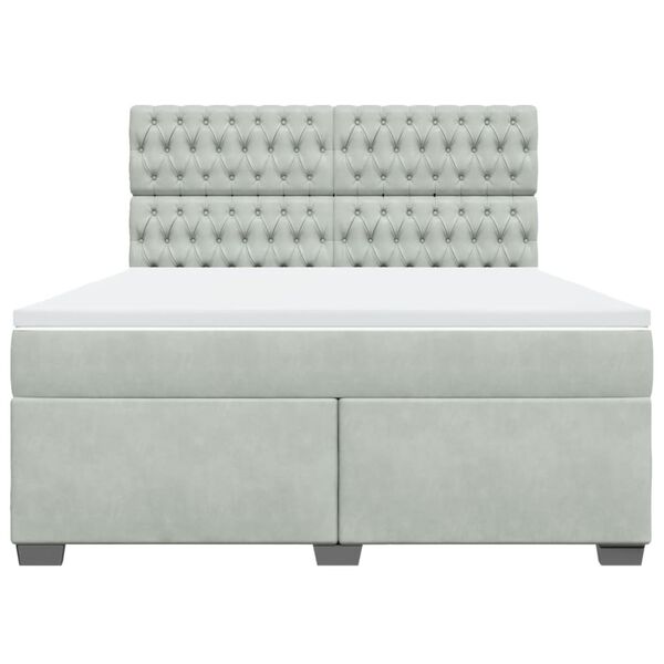 vidaXL Pat box spring cu saltea, gri deschis, 180x200 cm, catifea