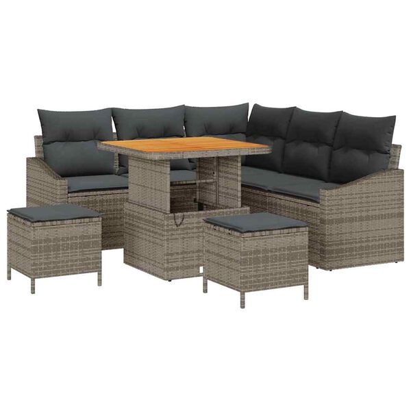 vidaXL Set de canapele pentru grădină cu pernă 8 pcs Gri Rattan poli