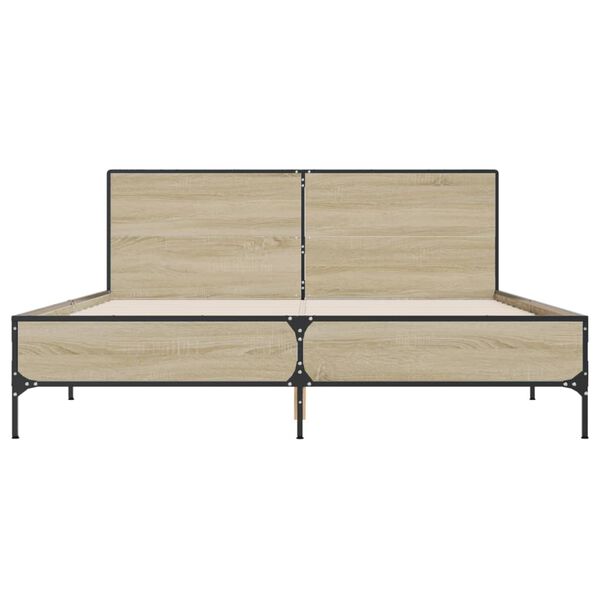 vidaXL Cadru de pat, stejar sonoma, 160x200cm, lemn prelucrat și metal