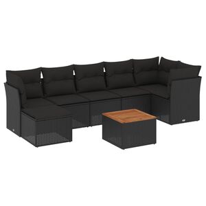 vidaXL Set mobilier de grădină cu perne, 8 piese, negru, poliratan