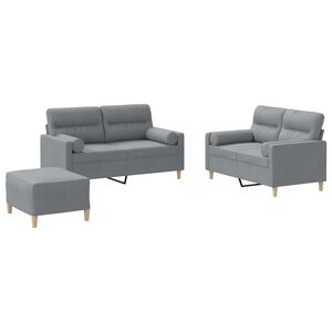 vidaXL Set de canapele cu perne, 3 piese, gri deschis, textil