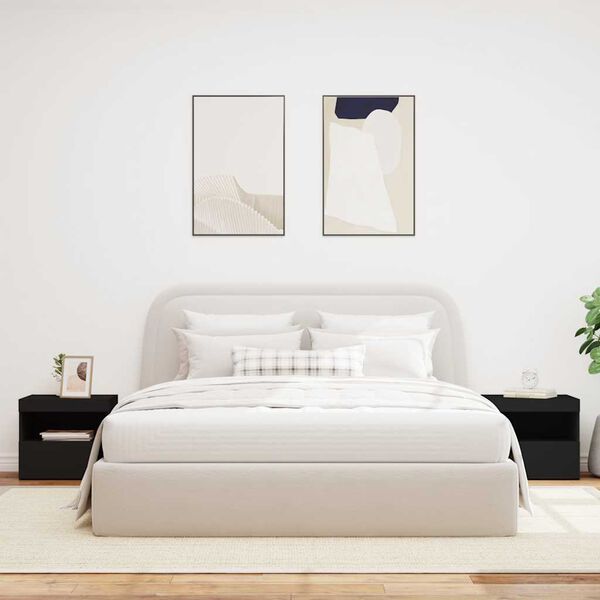 vidaXL Noptiere cu lumini LED, 2 buc., negru, 50x40x45 cm