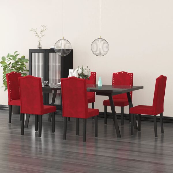 vidaXL Scaune de bucătărie, 6 buc., roșu vin, catifea