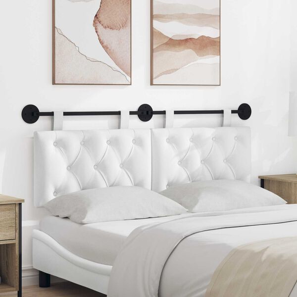 vidaXL Cap de pat suspendat Pe perete Alb 150 x 55 x 7 cm țesătură