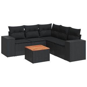 vidaXL Set mobilier de grădină cu perne, 6 piese, negru, poliratan
