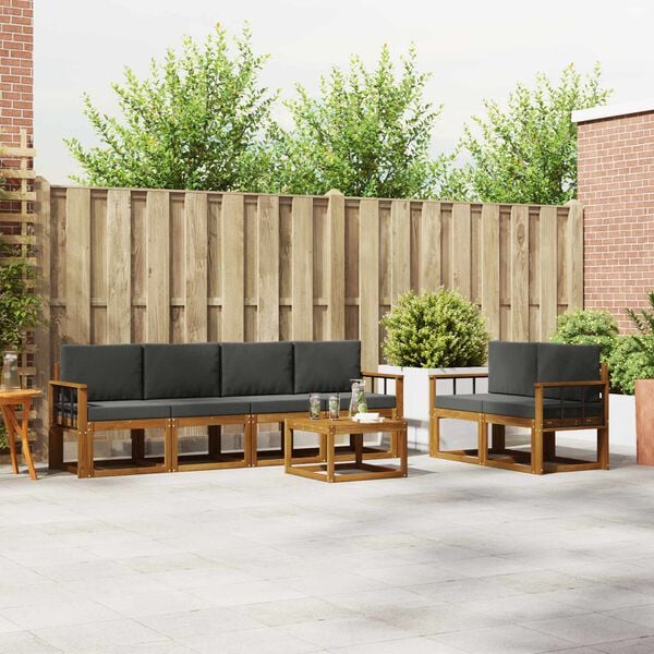 vidaXL Set de canapele de exterior cu pernă 7 pcs Natural și Antracit