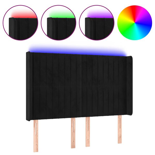 vidaXL Tăblie de pat cu LED, negru, 147x16x118/128 cm, catifea