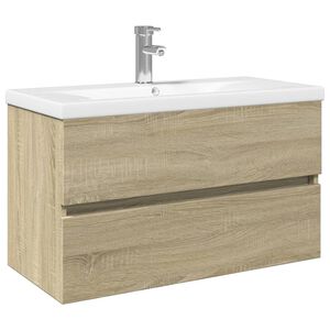 vidaXL Set mobilier de baie, 2 piese, ceramică și lemn prelucrat