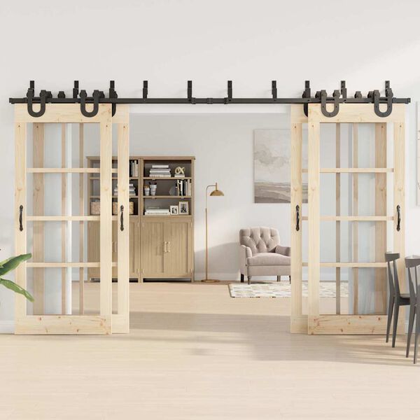 vidaXL Set feronerie pentru uși glisante, negru, 366 cm, oțel