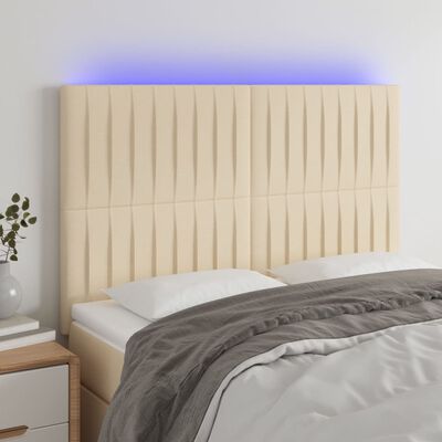 vidaXL Tăblie de pat cu LED, crem, 144x5x118/128 cm, textil