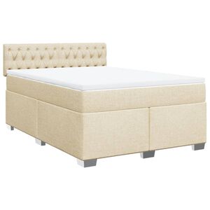 vidaXL Pat box spring cu saltea, crem, 140x200 cm, textil