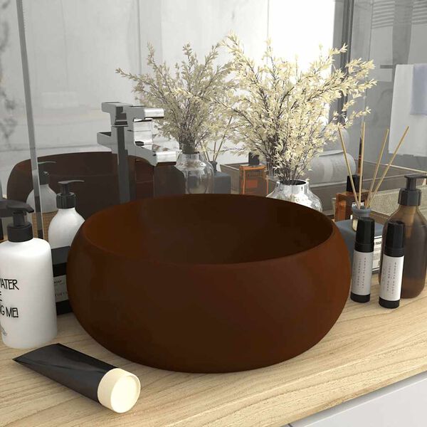 vidaXL Chiuvetă de baie lux maro &icirc;nchis mat 40x15 cm ceramică rotund