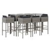 vidaXL Set mobilier bar de grădină, cu perne, 9 piese, gri, poliratan